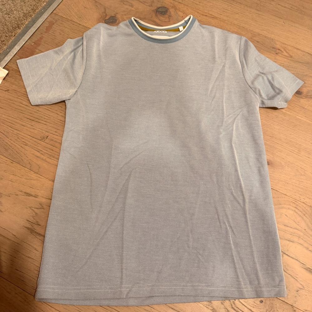 Porter & Ash Luxury Touch Mens Small Light Blue Micro Stripe Crewneck T-Shirt